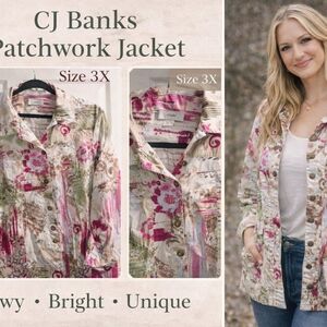 CJ Banks Pink and Green Patterned Shirt